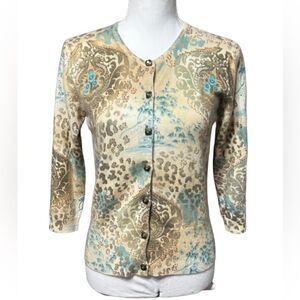Kinross 100% Cashmere Leopard Victorian Print Sweater cardigan Size Small